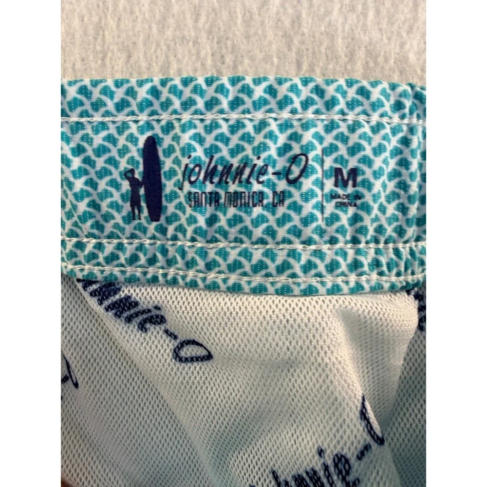 Johnnie-O Mens Blue Teal Gradient Geometric Print Swim Trunks Size M